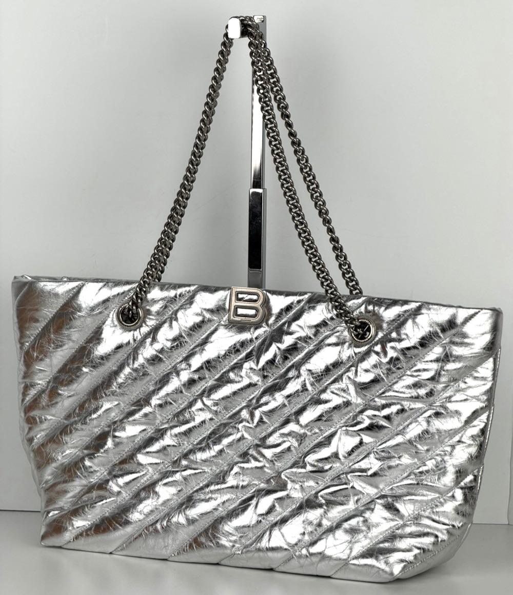 Balenciaga Large Crush Quilted Medium Tote Bag in Metallic Calfskin Leather E7